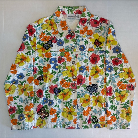 breckenridge Jackets & Blazers - Breckenridge VTG 70’s style floral jacket hippie butterfly appliqués 100% cotton
